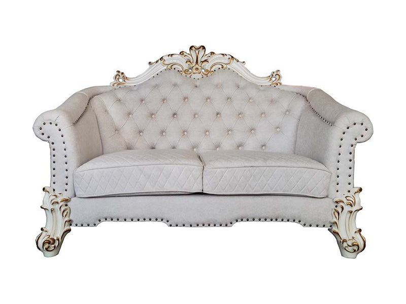 Vendome II - Loveseat With 4 Pillows - Two Tone Ivory Fabric & Antique Pearl - R&R Furniture Gallery (Fountain Valley, CA)