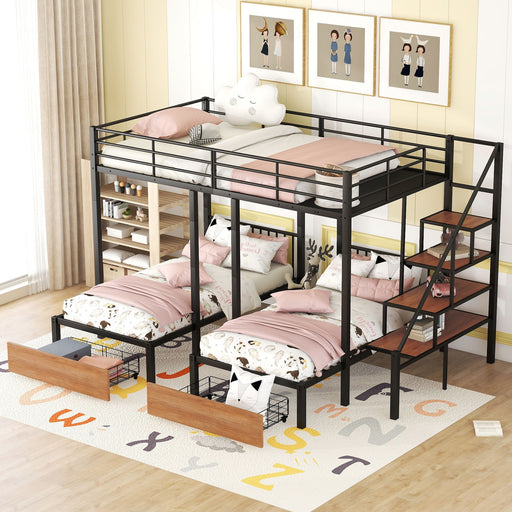Full Over Twin-Twin Triple Bunk Bed With Drawers And Staircase - Black - R&R Furniture Gallery (Fountain Valley, CA)