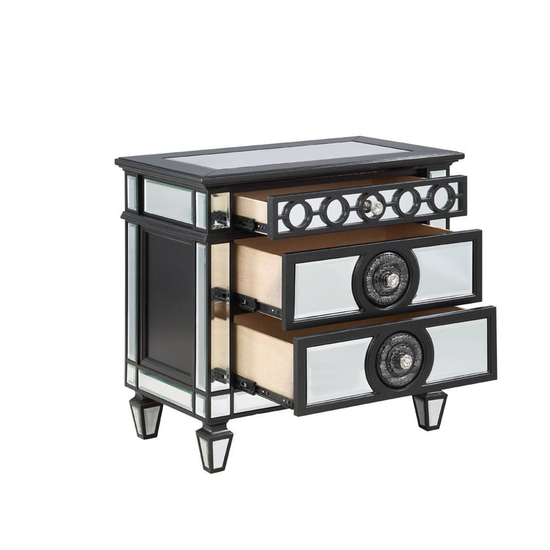 Varian II - Nightstand - Mirrored, Black & Sliver - R&R Furniture Gallery (Fountain Valley, CA)