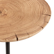 Classic Home Linden end table with natural wood top and black metal frame, modern design for living room or bedroom decor.