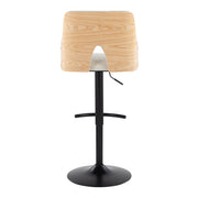 Lumi Source Stella contemporary adjustable barstool set with swivel, rounded T footrest, featuring modern design and plush upholstery.