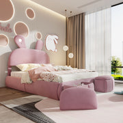 Full Upholstered Platform Bed With Cartoon Ears Headboard And LED Light - Pink - R&R Furniture Gallery (Fountain Valley, CA)
