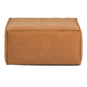 Large square coffee table pouf from Simpli-Home, Brody accent pouf in neutral fabric, versatile seating or footrest option.