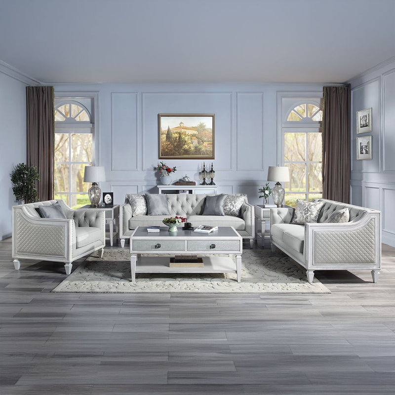 Katia - Loveseat With 2 Pillows - Light Gray Linen & Weathered White - R&R Furniture Gallery (Fountain Valley, CA)