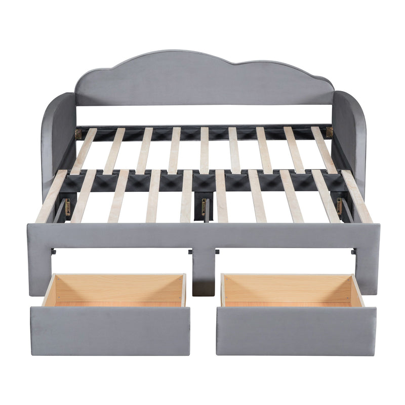 Upholstered Daybed With Cloud-Shaped Backrest, Trundle & 2 Drawers And USB Ports - R&R Furniture Gallery (Fountain Valley, CA)