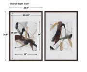 Set of two Burgundy and dark brown abstract canvas art prints by Uttermost, featuring modern, colorful geometric designs.