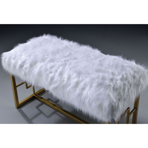 Bagley II - 21" Bench - White Faux Fur & Gold - R&R Furniture Gallery (Fountain Valley, CA)