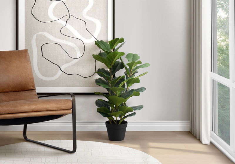 32" Tall, Artificial Plant, Fiddle Tree, Indoor, Faux, Fake, Floor, Greenery, Potted, Real Touch, Decorative - Green / Black - R&R Furniture Gallery (Fountain Valley, CA)