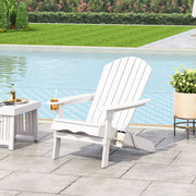 Noble House Zenithia outdoor foldable Adirondack arm chair with two cup holders, made of durable material for outdoor relaxation.
