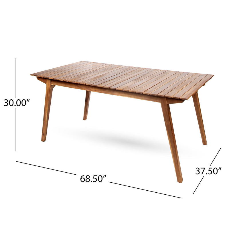 Outdoor teak dining table with sturdy frame, perfect for outdoor meals and gatherings, by Noble House.