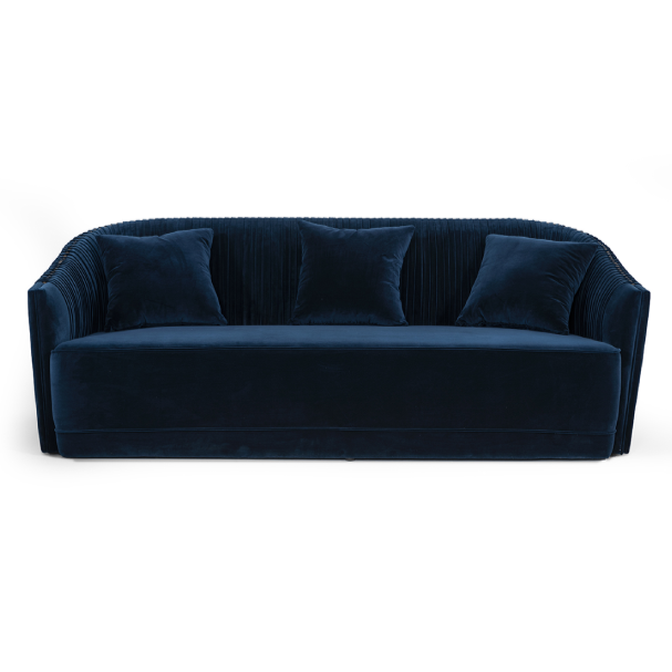 Palomar Modern Blue Velvet & Brass Sofa — view 3