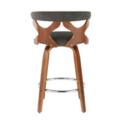 Set of two Lumi Source Gardenia mid-century modern counter stools with wooden legs and upholstered seats, perfect for kitchen or bar area.