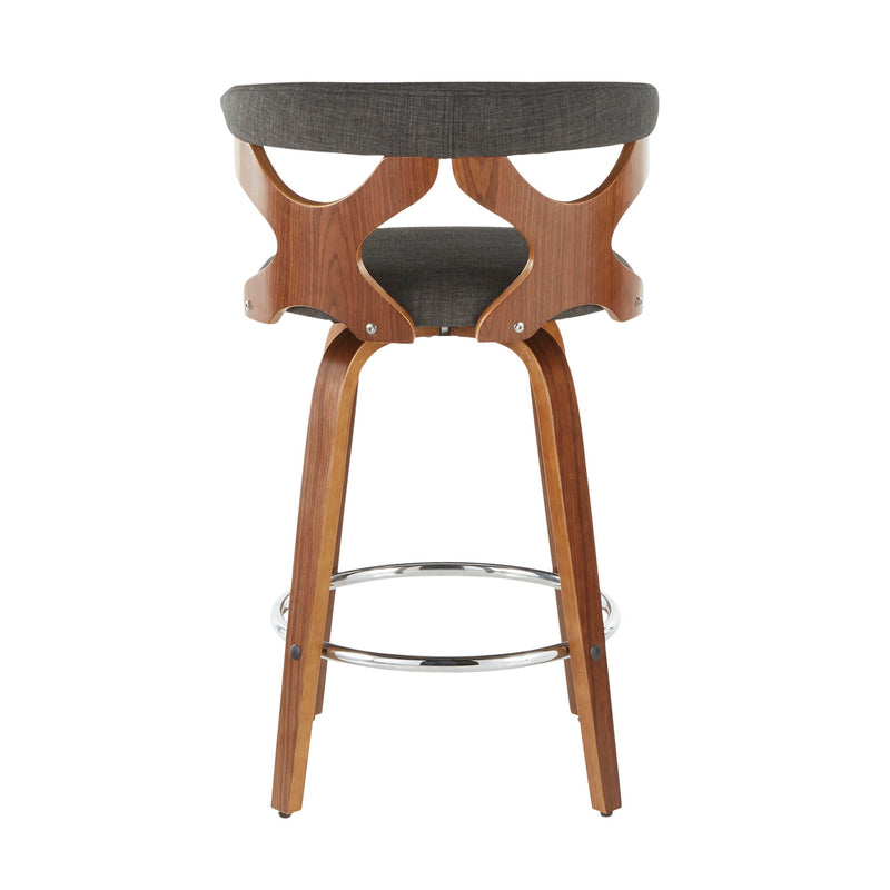 Set of two Lumi Source Gardenia mid-century modern counter stools with wooden legs and upholstered seats, perfect for kitchen or bar area.