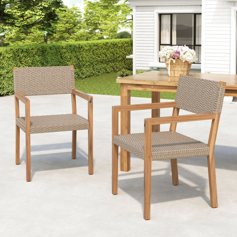 Outdoor Dining Chairs For Patios, Gardens (Set of 2) - Light Brown Multi / Light Teak - R&R Furniture Gallery (Fountain Valley, CA)