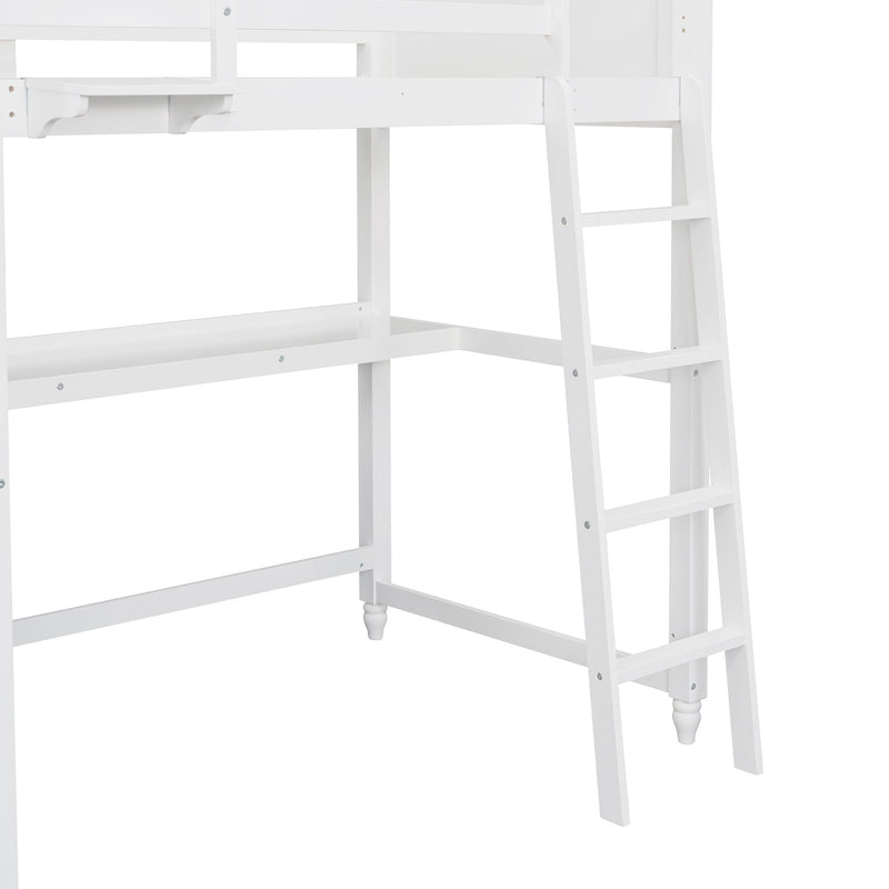 DreamHaus loft bed with built-in drawers, desk, and shelves, showcasing a space-saving bedroom furniture setup