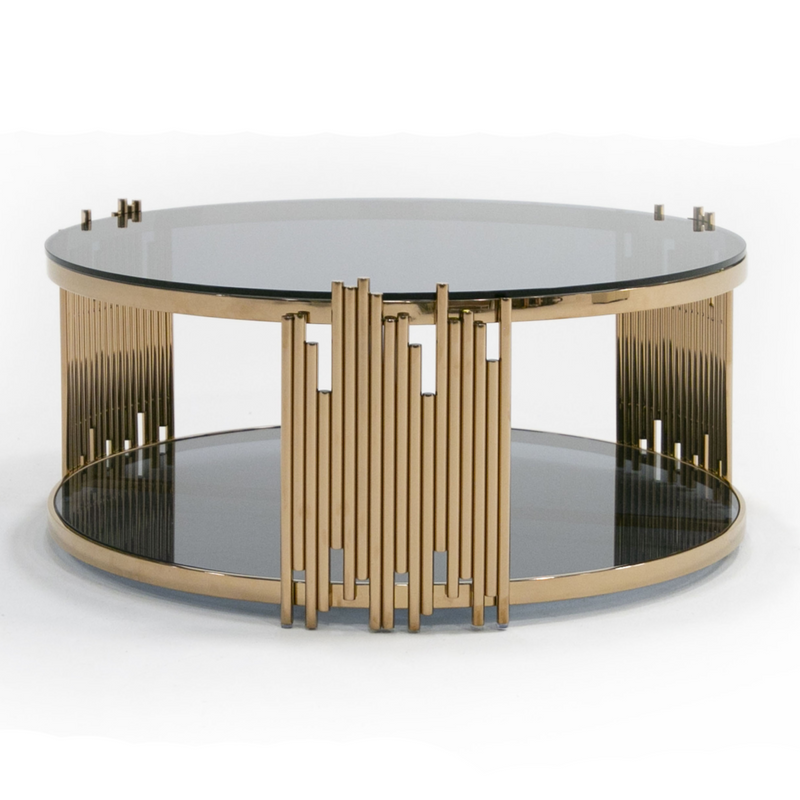 Bryce Modern Smoked Glass & Rosegold Round Coffee Table