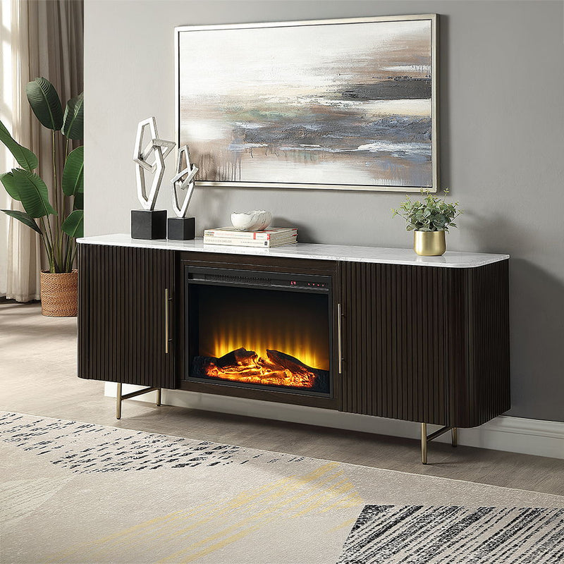 Clayten - Server With Marble Top & Fireplace - White & Espresso - R&R Furniture Gallery (Fountain Valley, CA)