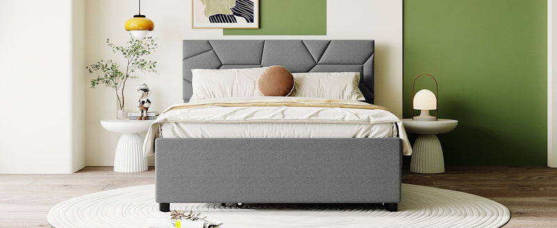 Upholstered Platform Bed With Brick Pattern Headboard And Twin Long Size Trundle - R&R Furniture Gallery (Fountain Valley, CA)