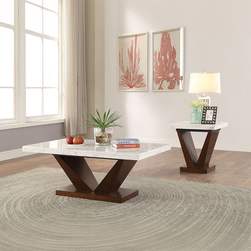 Forbes - Coffee Table - White Natural Marble Top & Walnut - R&R Furniture Gallery (Fountain Valley, CA)