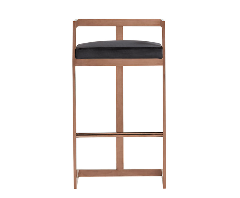 Halifax Modern Black Velvet & Rosegold Bar Stool — view 2