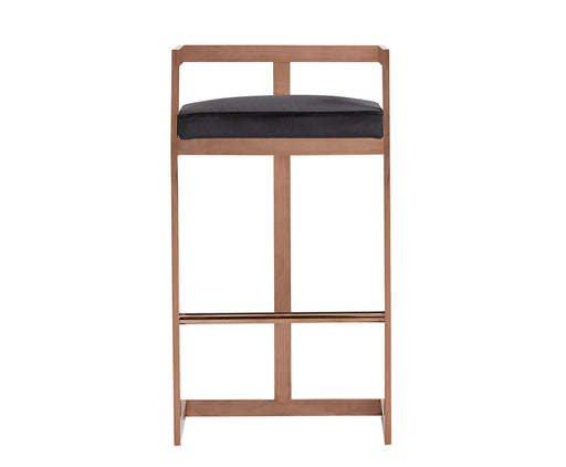 Halifax Modern Black Velvet & Rosegold Bar Stool — view 2