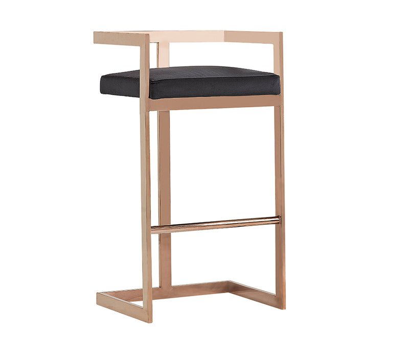 Halifax Modern Black Velvet & Rosegold Bar Stool — view 4