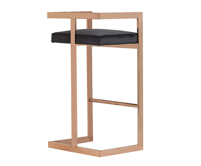 Halifax Modern Black Velvet & Rosegold Bar Stool — view 3