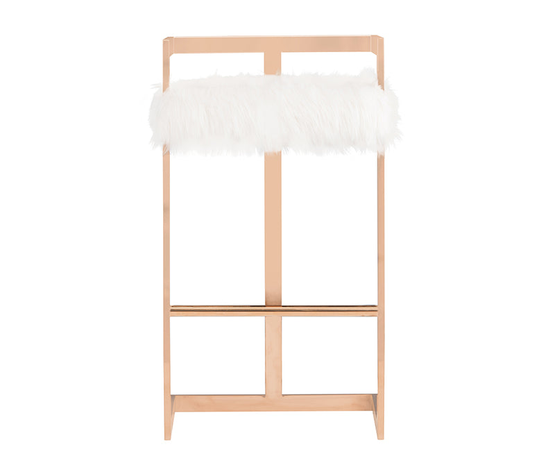 Halifax Modern White Faux Fur & Rosegold Bar Stool — view 2