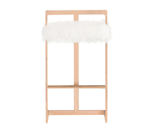 Halifax Modern White Faux Fur & Rosegold Bar Stool — view 2