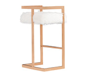 Halifax Modern White Faux Fur & Rosegold Bar Stool — view 4