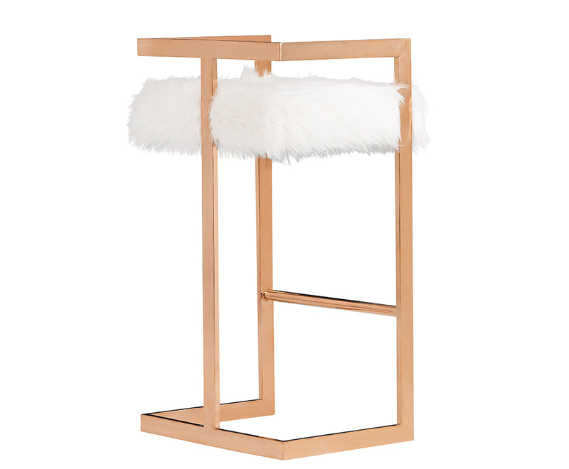 Halifax Modern White Faux Fur & Rosegold Bar Stool — view 4