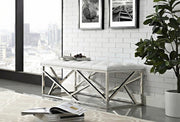 Lindsey Modern White Leatherette & Stainless Steel Bench — view 3