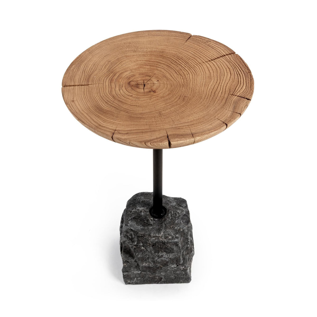 Natural and black Linden end table by Classic Home featuring a sleek design and wooden finish for living room decor.