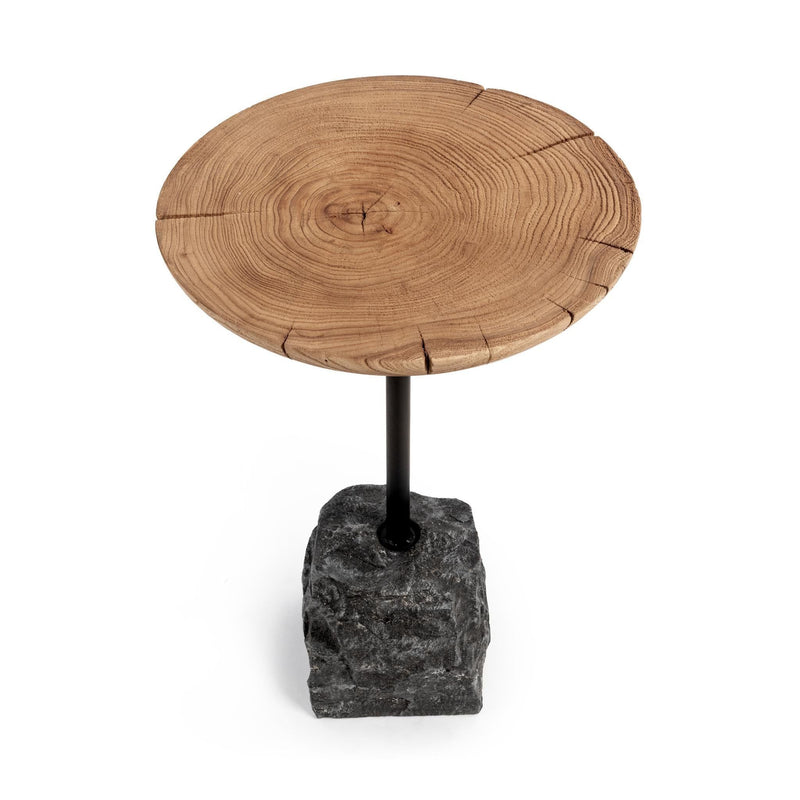 Natural and black Linden end table by Classic Home featuring a sleek design and wooden finish for living room decor.