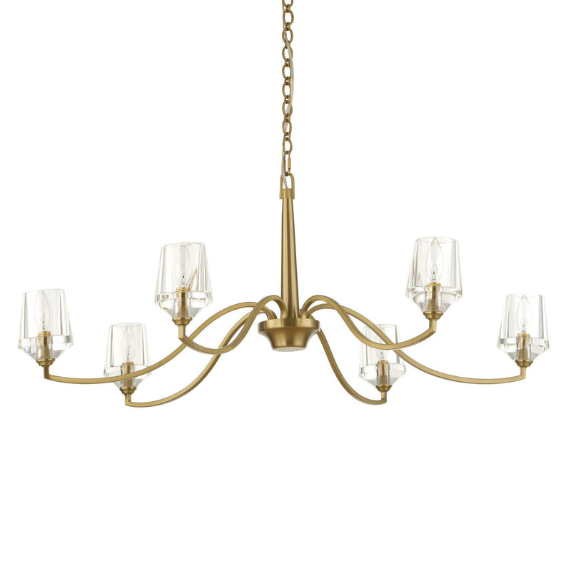 Uttermost Barcelona 6-light brass chandelier with gold finish, featuring elegant curved arms and classic design.