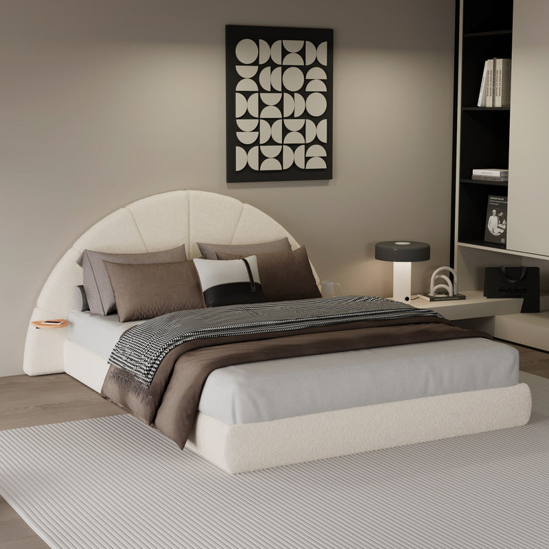 Queen Arched Bed With Small Table, Floor Standing Design - Beige - R&R Furniture Gallery (Fountain Valley, CA)