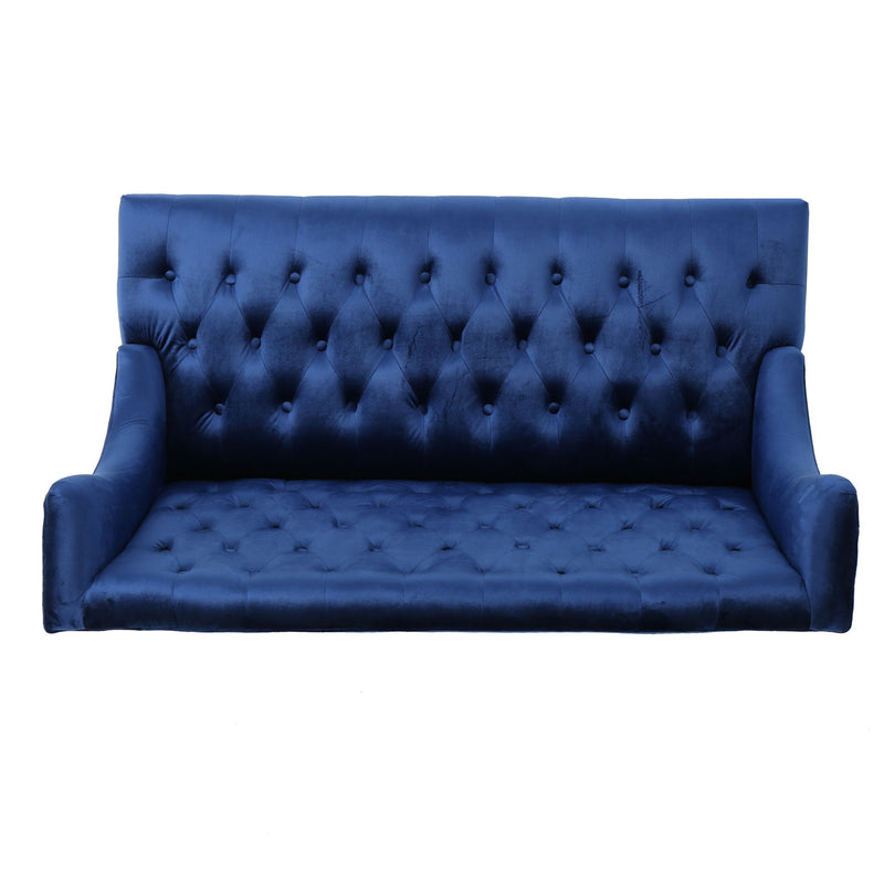 Noble House upholstered loveseat with wingback design and diamond tufting, featuring plush fabric and stylish craftsmanship.