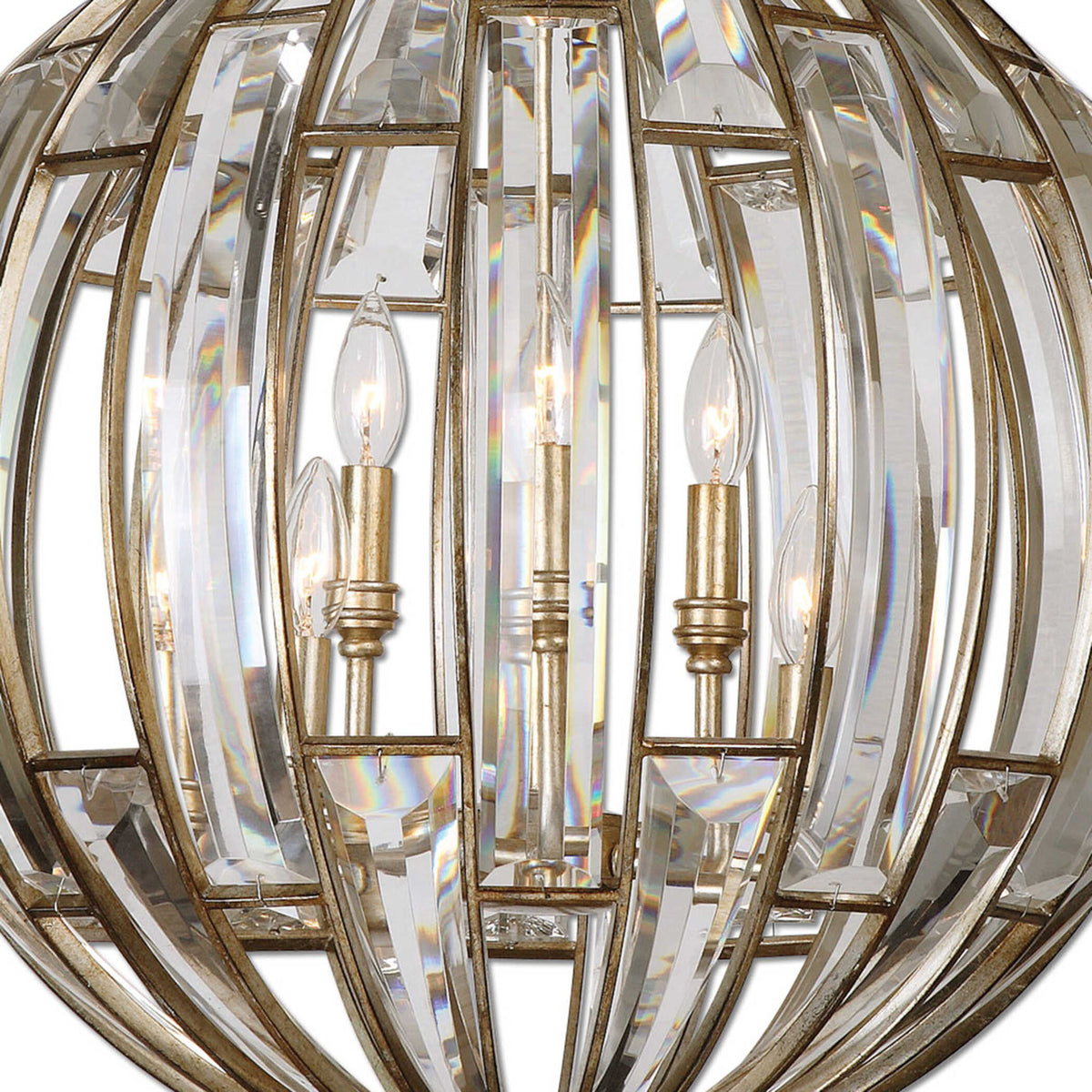 Uttermost Vicentina 6-light gold sphere pendant lighting fixture with modern design and spherical glass shades.