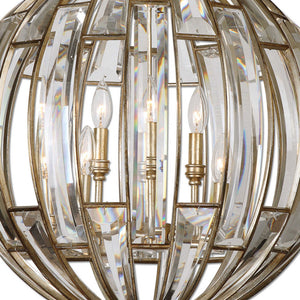Uttermost Vicentina 6-light gold sphere pendant lighting fixture with modern design and spherical glass shades.