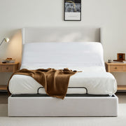 Caron - Queen Size Upholstered Wingback Bed With Adjustable Base Bundle Set - Ivory - R&R Furniture Gallery (Fountain Valley, CA)