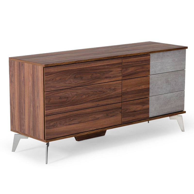 Harris + Palermo - Modern Brown Fabric + Faux Concrete & Walnut 4-Piece Bedroom Set — view 4