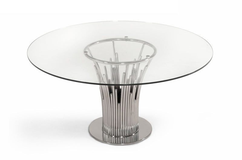 Paxton - Modern Round Glass & Stainless Steel Dining Table — view 4