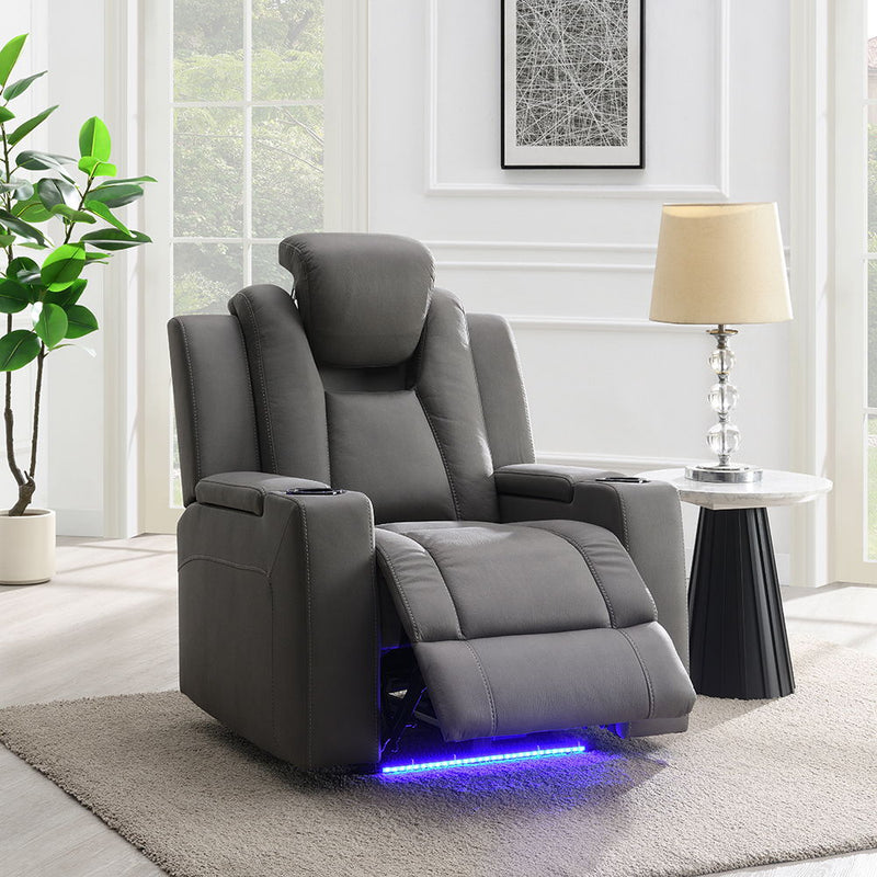 Leuco - Power Motion Recliner With Cup Holder, Control, LED & Power Headrest - Gray - R&R Furniture Gallery (Fountain Valley, CA)