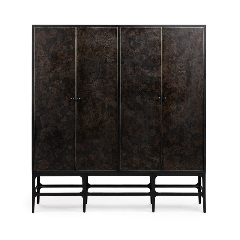 Rust Noir tall accent cabinet by Classic Home, featuring sleek design and spacious storage in a modern, stylish furniture piece.