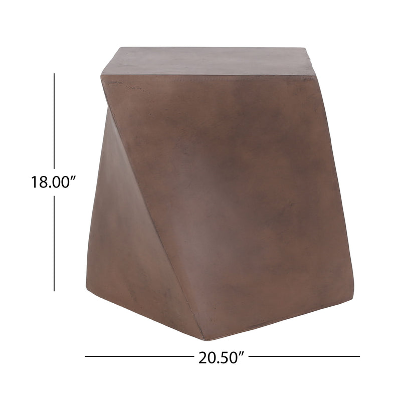 Outdoor lightweight concrete side table in brown by Noble House, featuring a sleek, modern design for outdoor or patio use.