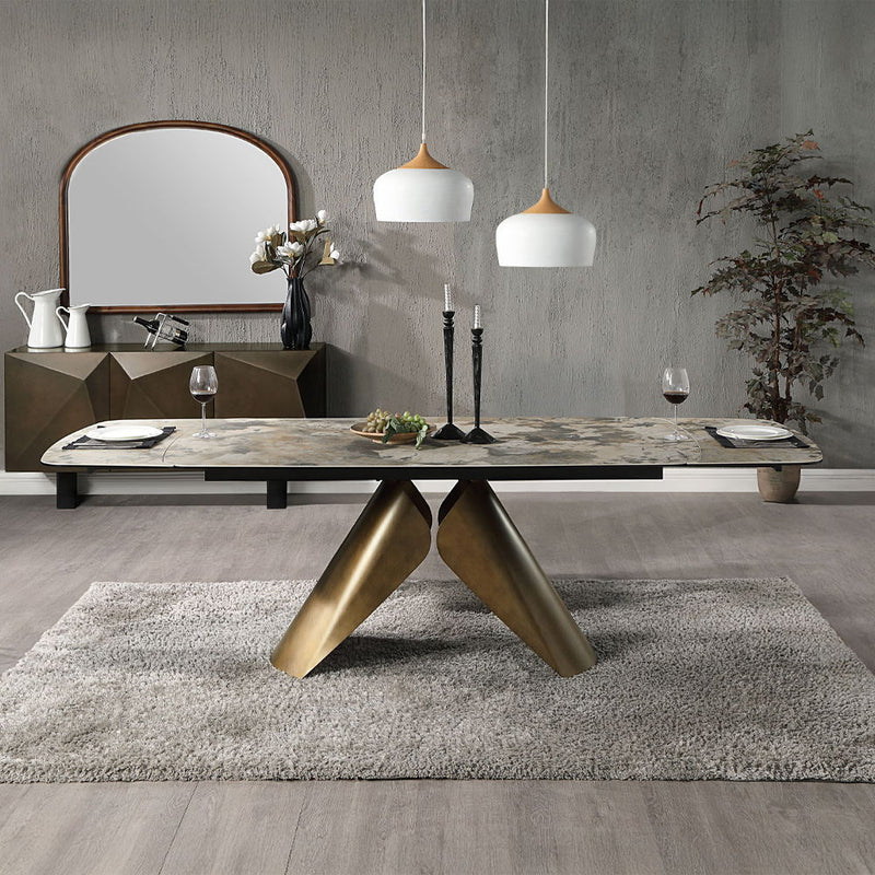 Malika - Ceramic Top Dining Table - Gray & Copper Cross Brushed - R&R Furniture Gallery (Fountain Valley, CA)