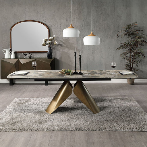 Malika - Ceramic Top Dining Table - Gray & Copper Cross Brushed - R&R Furniture Gallery (Fountain Valley, CA)