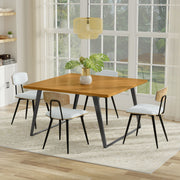 Simpli-Home Lowry handcrafted square dining table with wooden finish, ideal for modern dining rooms, shown in a well-lit setting.