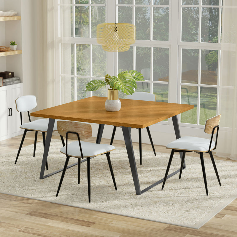 Simpli-Home Lowry handcrafted square dining table with wooden finish, ideal for modern dining rooms, shown in a well-lit setting.