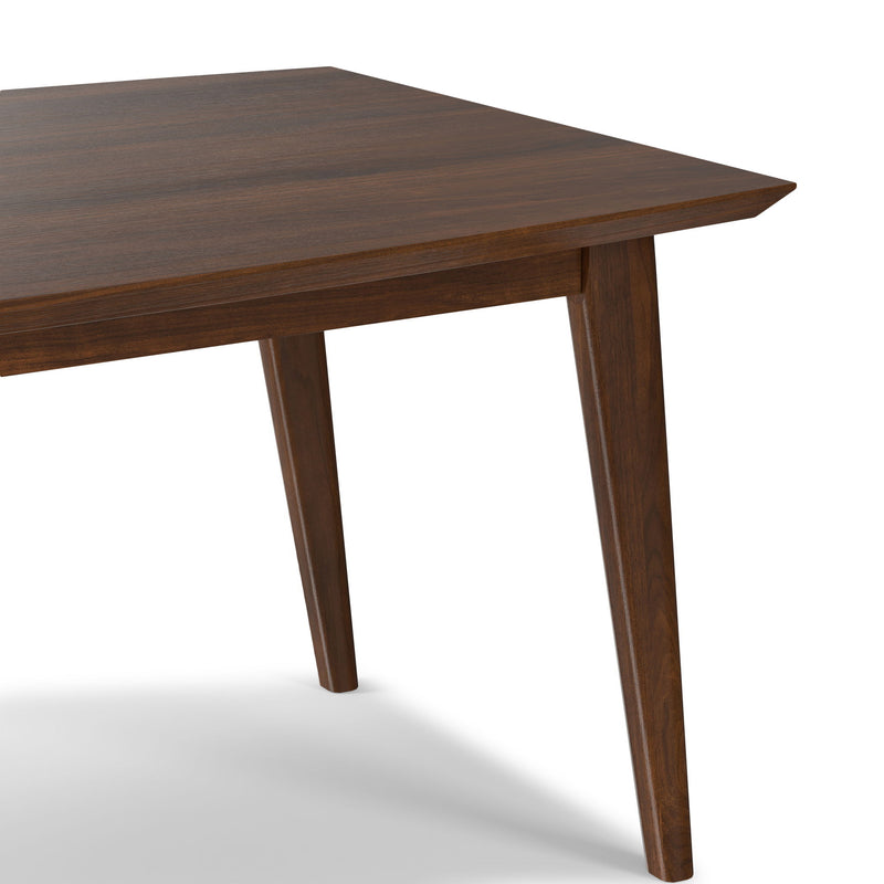 Simpli-Home Draper rectangular dining table with wooden top and sturdy legs, perfect for family meals and casual dining.